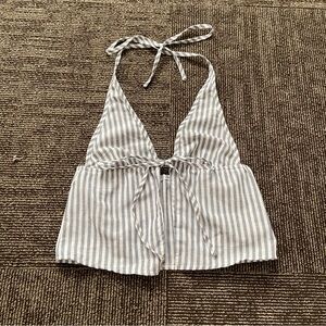 SHEIN Striped Halter Crop Top - Gray and White